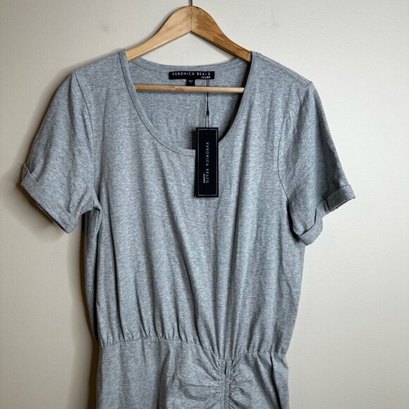 NWT Veronica Beard Jeans Pima Ruched W/ Flounce Dress Womens Grey Sz L - Picture 5 of 14